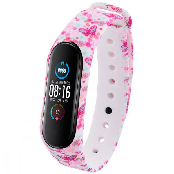 

Силиконовый ремешок с рисунком для Xiaomi Mi Band 5 Розовые бабочки/Белый (843815)