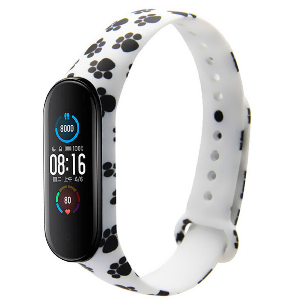 

Силиконовый ремешок с рисунком для Xiaomi Mi Band 5 Лапы/Белый (518439)