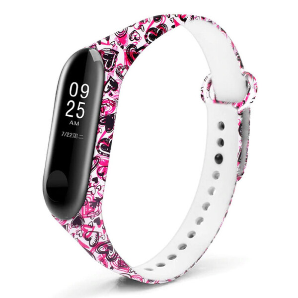 

Силиконовый ремешок с рисунком для Xiaomi Mi Band 5 Сердца орнамент/Белый (6404084)