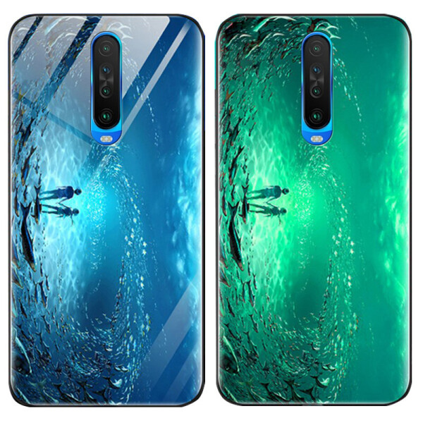 

TPU+Glass чехол светящийся в темноте для Xiaomi Poco X2 (Под водой / Голубой) (871572)