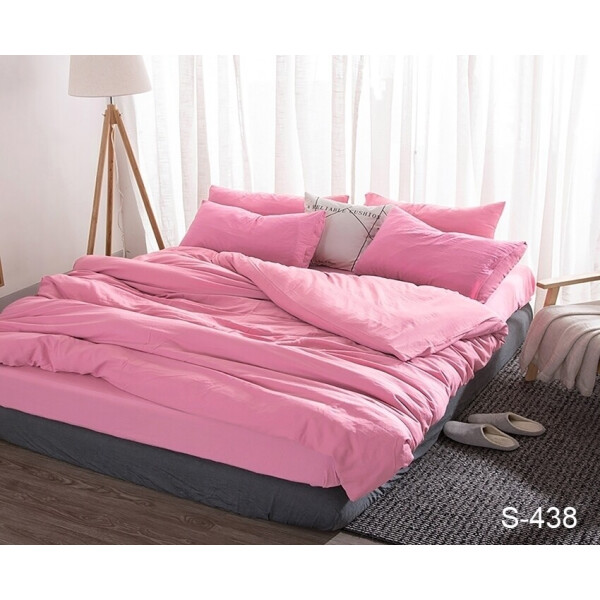Акция на Комплект постельного белья ТМ TAG Евро Сатин люкс 100% хлопок Розовый S438 от Allo UA
