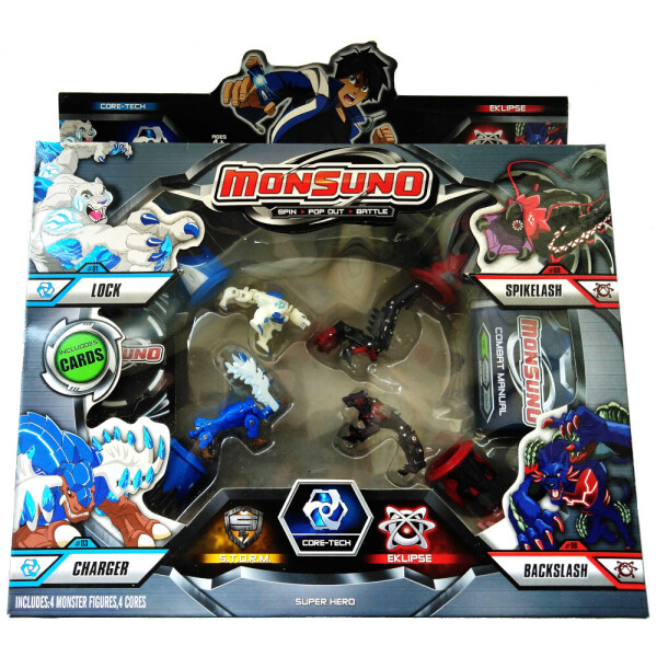 

Игровой набор Monsuno: 4 минифигурки Lock, Spikelash, Charger, Backslash, 4 капсулы, 4 карты способностей, инструкция