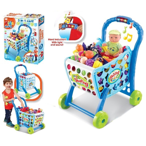 

Игровой набор Тележка для супермаркета с продуктами, голубая 008-902A-