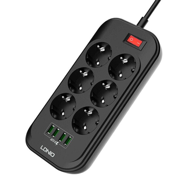 

Сетевой удлинитель фильтр Ldnio SE6403, 6 Розетки + 4 USB, 2 м, сечение 3х0,75мм, Black
