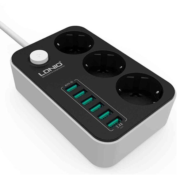 

Сетевой удлинитель фильтр Ldnio SE3631, 3 Розетки + 6 USB, 1,6 м, сечение 3х0,75мм, Black/White