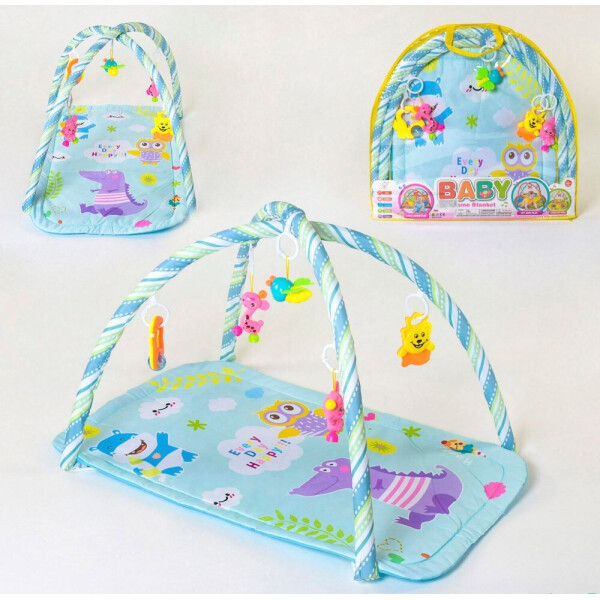 

Мягкий детский развивающий коврик Baby 841 с подвесными игрушками голубой
