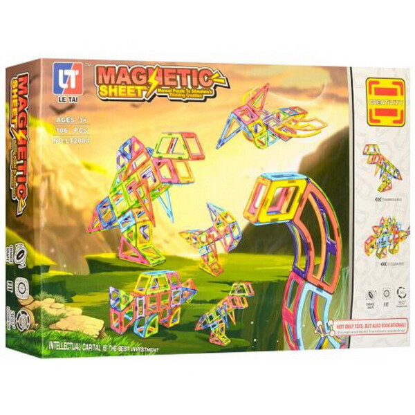 

Конструктор магнитный LT 2004 Magnetic Sheet Динозавры 106 деталей