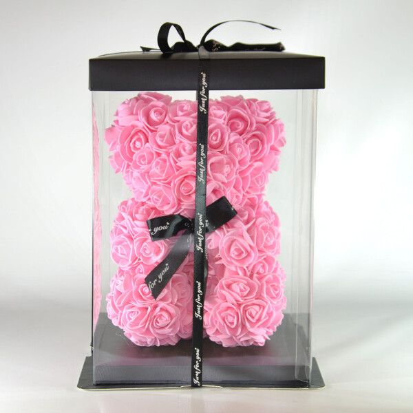 Акція на Мишка из роз в подарочной упаковке 23 см розовый из фоамирана від Allo UA