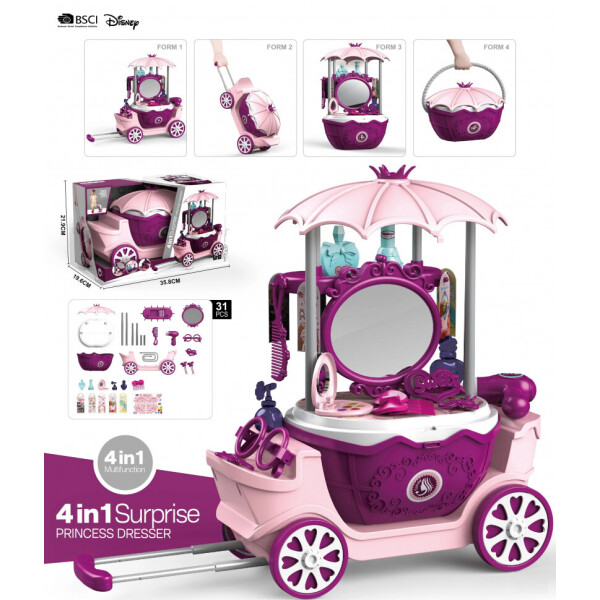 

Детское трюмо 25714 4в1(карета34см/чемодан/сумка/киоск)