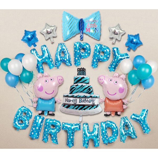 

Набор шаров на день рождения "HAPPY BIRTHDAY" с Пеппой синий + насос