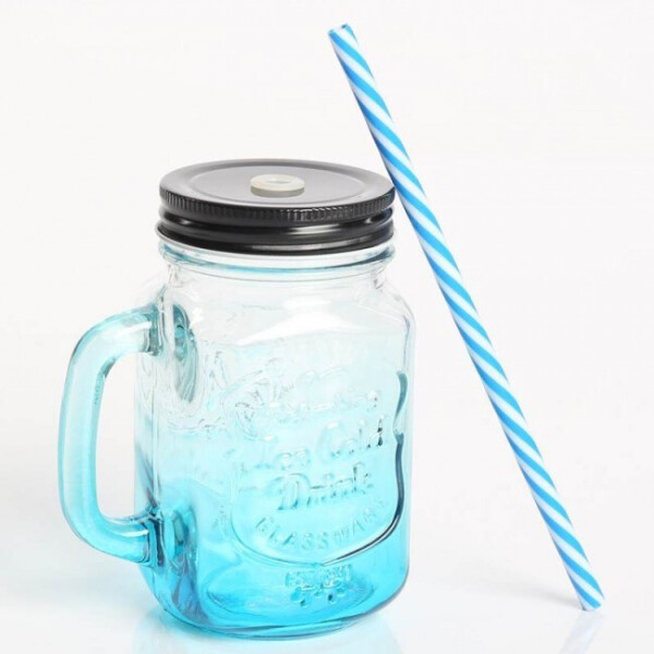

Стеклянная банка с ручкой Mason Jar Голубая, 450 мл