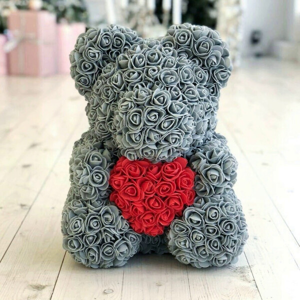 

Мишка из 3d роз Happy Teddy 40 см серый в подарочной коробке