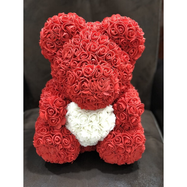 

Мишка из 3d роз Happy Teddy 40 см красный с сердцем в подарочной коробке