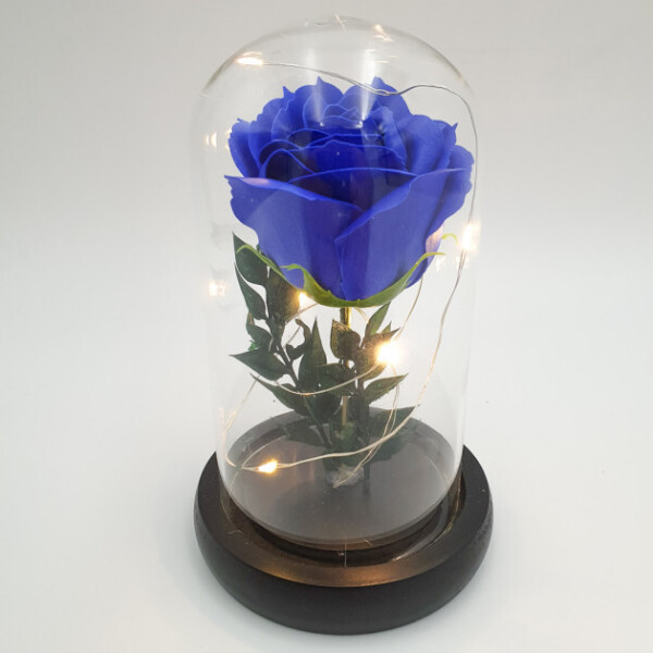 

Роза в колбе с LED подсветкой 16 см синяя