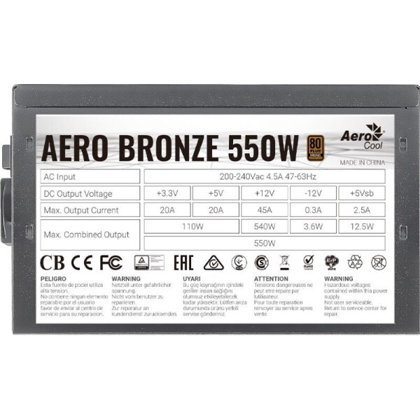 

Блок питания AeroCool 550W AERO BRONZE (AERO BRONZE 550W)