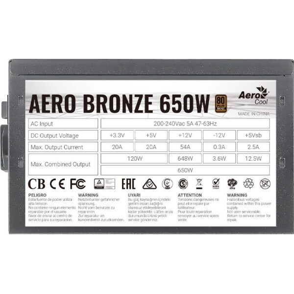 

Блок питания AeroCool 650W AERO BRONZE (AERO BRONZE 650W)