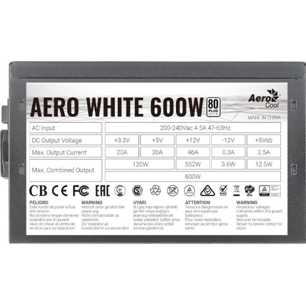 

Блок питания AeroCool 600W AERO WHITE (AERO WHITE 600W)