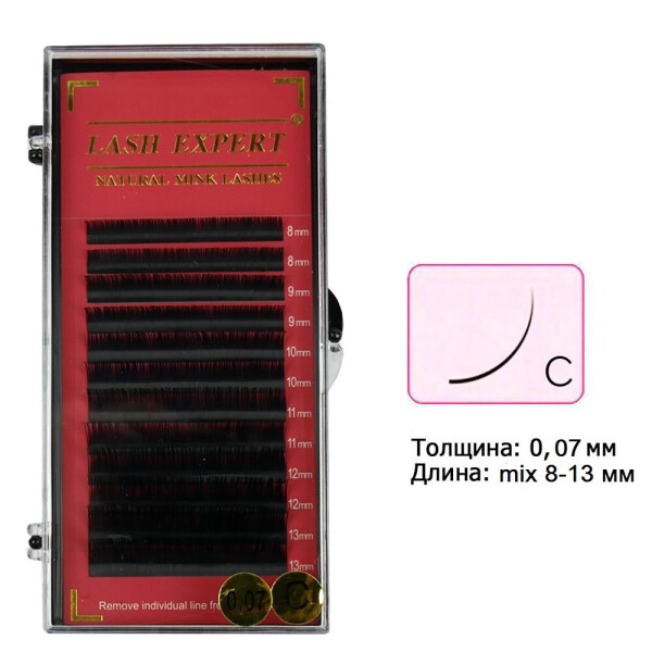 

Ресницы Premium LASH EXPERT mix на ленте изгиб C 0,07 12 рядов, 8-13 мм (0087287)