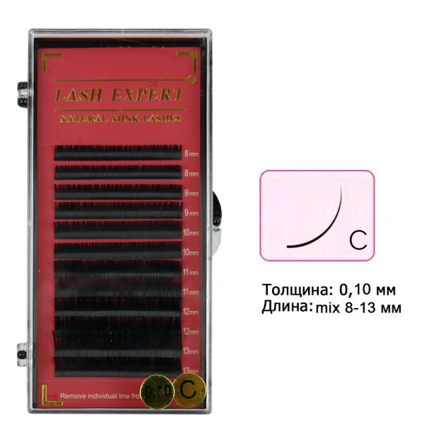 

Ресницы Premium LASH EXPERT mix на ленте изгиб C 0,10 12 рядов, 8-13 мм (0087284)