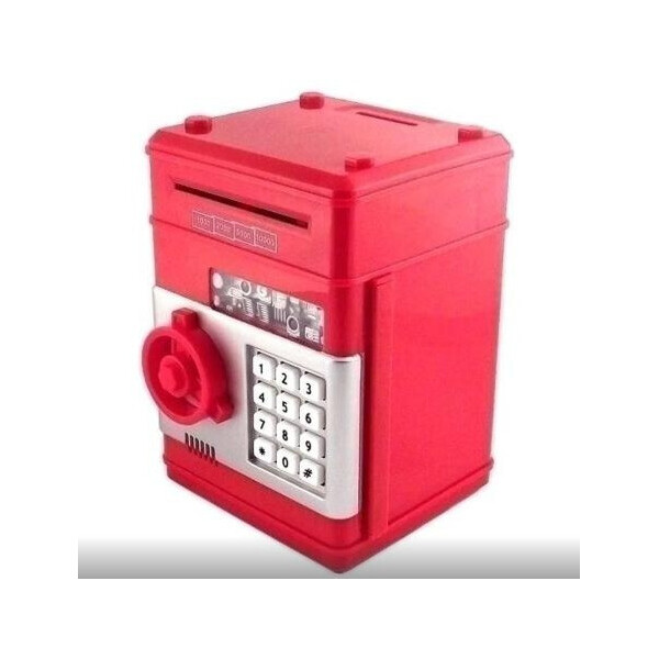 

Копилка сейф детский банкомат Number Bank для монет и купюр красный + батарейки