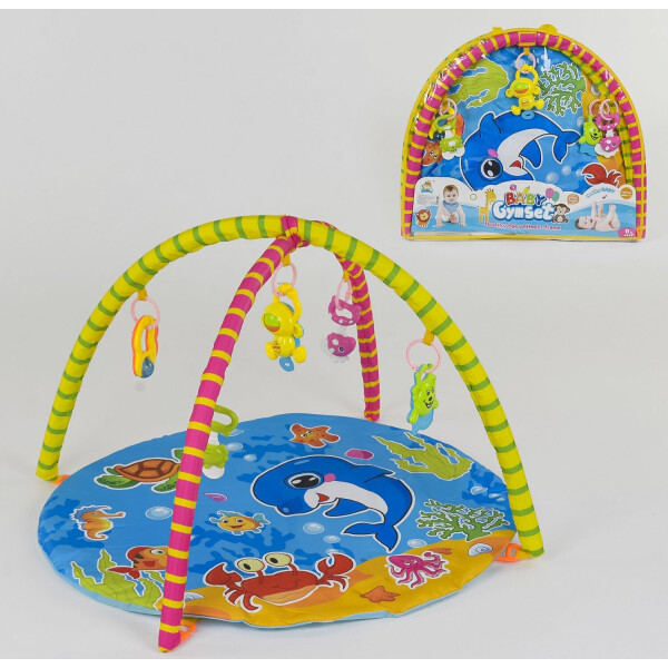 

Детский игровой коврик с подвесными игрушками 604-8 с изображением морских обитателей