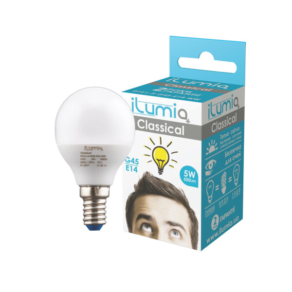 

LED лампа Ilumia 5W Е14 G45 3000К теплый 500Lm (014)