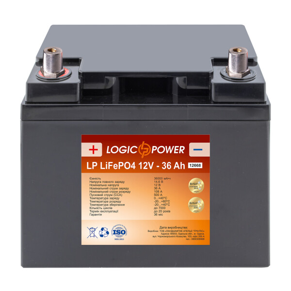 

Аккумулятор LP LiFePO4 12V - 36 Ah (+ слева, прямая полярность) универсальный