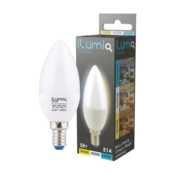 

LED лампа Ilumia 5W Е27 C37 3000-6000К все цвета 500Lm (064)