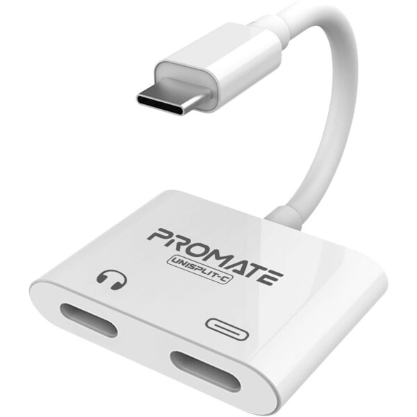 

Адаптер Promate UniSplit-C USB-C / USB-C Audio Jack + 15Вт PD USB-C
