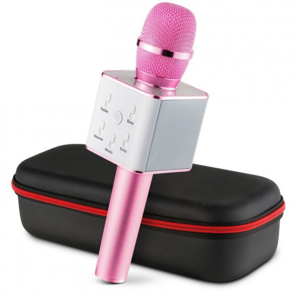 Акція на Беспроводной портативный Bluetooth микрофон-караоке Q7 c чехлом в подарок Розовый від Allo UA