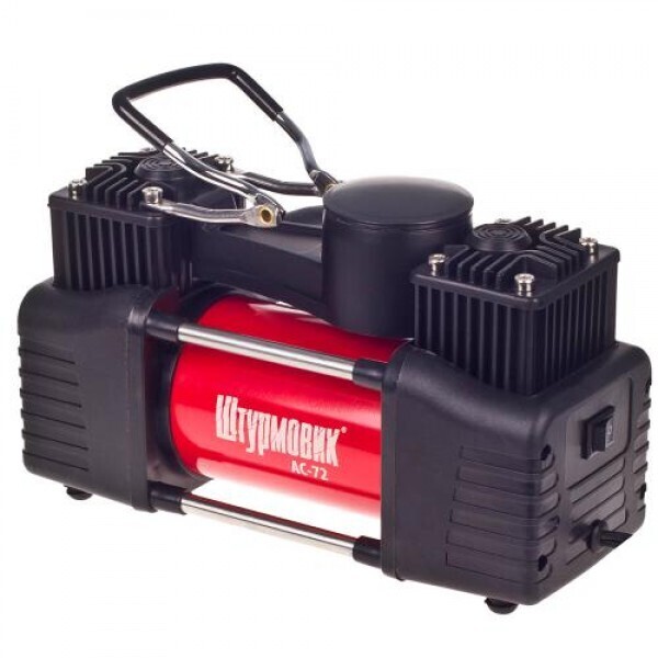 

Компрессор "Штурмовик" AC-72 150psi/25Amp/60л/2 цилиндра/PU шланг 5,0м с дефлятором/клеммы АКБ (AC-72)