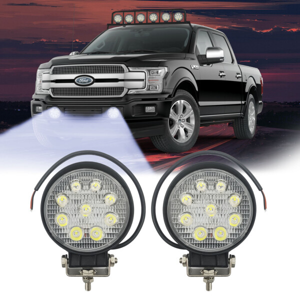 

Комплект LED фар круглые светодиодные фары на бампер. Лэд фары 9 диодов 42W.12-24-80V. OSRAM, CREE.