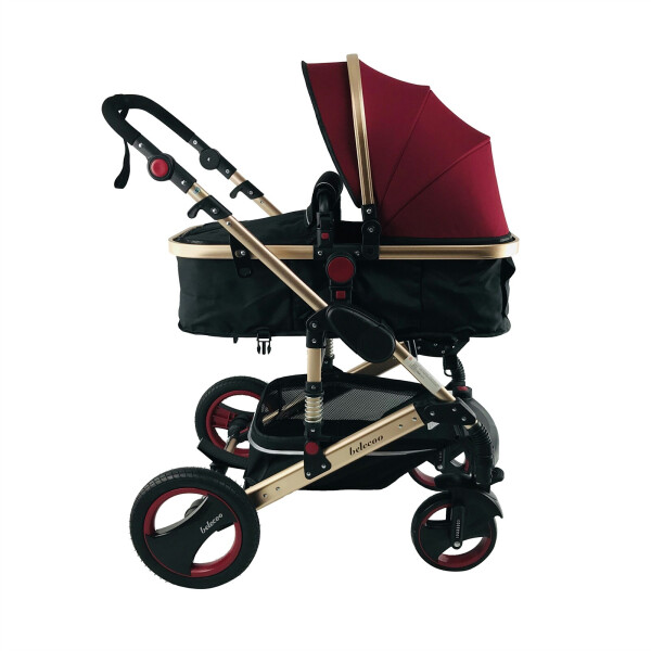 

Коляска Belecoo 535D 2 в 1 с Сумкой для мамы и Бампером для кормления Красная