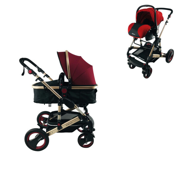 

Коляска Belecoo 535D 3 в 1 с Сумкой для мамы и Бампером для кормления Красная