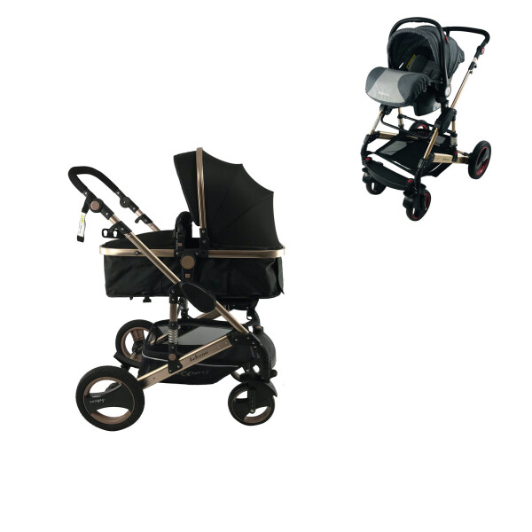 

Коляска Belecoo 535D 3 в 1 с Сумкой для мамы и Бампером для кормления Черная