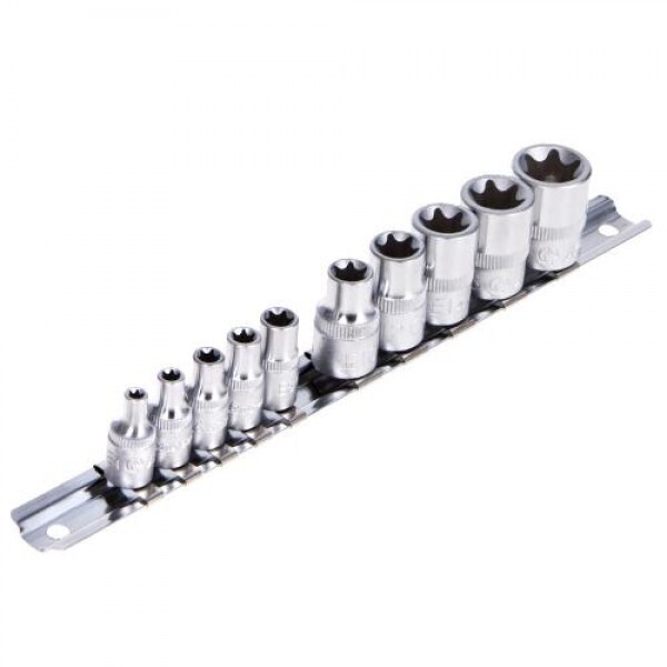 HANS. Набор торцевых головок внешний торкс 1/4"-3/8"DR Е4-Е18, 10предм. (5610E) (5610Е)