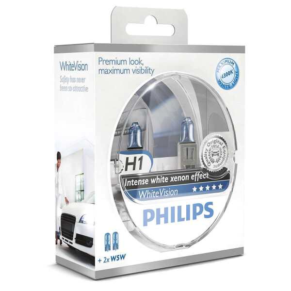 

Авто лампа H1 \ PHILIPS 55W 12V WhiteVision +60% (4300K) Эффект ксенона!