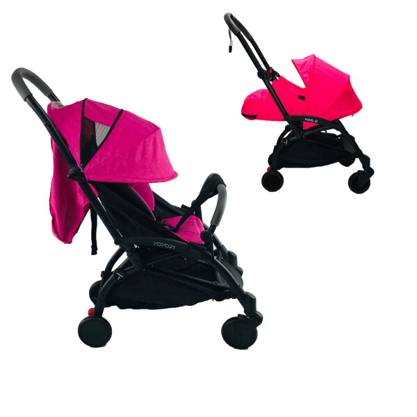 

Коляска Yoya 175 А+ 2021 с Большим дождевиком Малиновая лен на черной раме с люлькой Малиновой