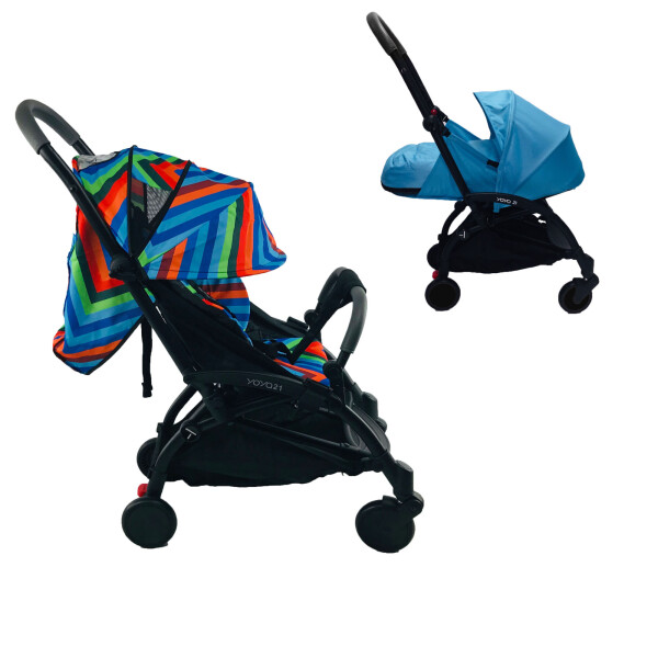 

Коляска Yoya 175 А+ 2021 Синяя с голубым Blue colorful на черной раме с люлькой Голубой