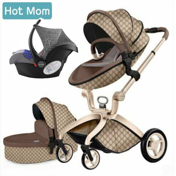 

Коляска Hot Mom 3 в 1 Желто-коричневая Gucci с люлькой экокожа