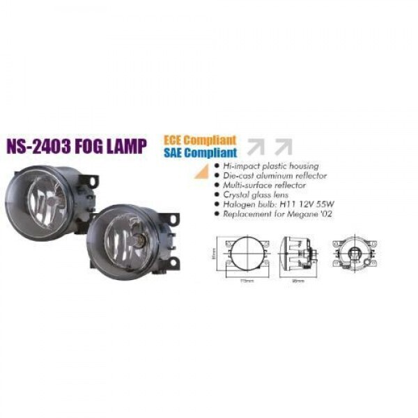

Фары дополнительные NS-2403 H11/12V/55W/Renault Scenic II/Laguna II /Megane II/Logan 2005//Suzuki Gr.Vitara (NS-2403)