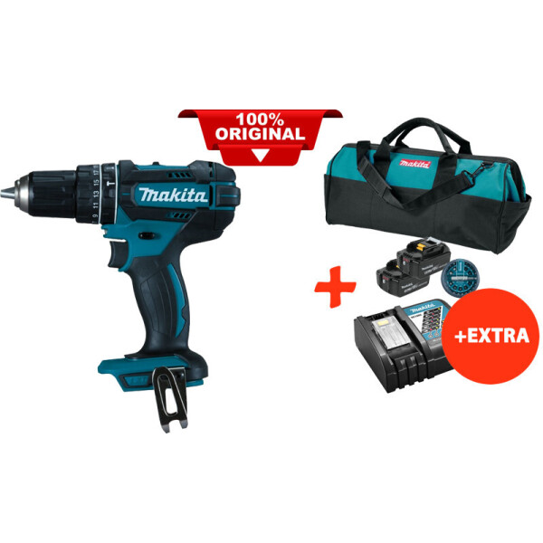 

Аккумуляторная ударная дрель-шуруповерт Makita DHP482Z+2 акк.18V 5 Ah+быстрозарядное ЗУ+набор бит+сумка