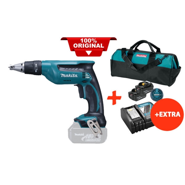 

Аккумуляторный шуруповерт Makita DFS451Z+2 акк.18V 5 Ah+быстрозарядное ЗУ+набор бит+сумка (DFS451RT2BX)