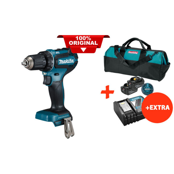 

Аккумуляторная дрель-шуруповерт Makita DDF485Z+2 акк.18V 5 Ah+быстрозарядное ЗУ+набор бит+сумка (DDF485RT2BX)