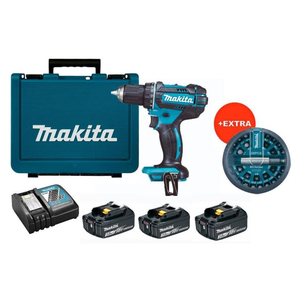 

Аккумуляторная дрель-шуруповерт Makita DDF482RFE3 + 3 акб 18 V 3 Ah + з/у DC18RC + кейс + набор бит 28 шт