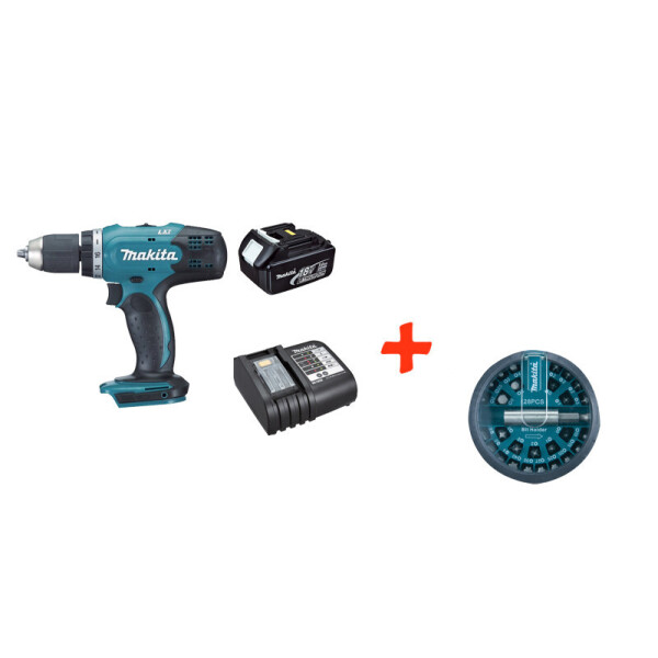 

Аккумуляторная дрель-шуруповерт Makita DDF453Z+набор бит+акк.18V 3 Ah+ЗУ (DDF453SFX)