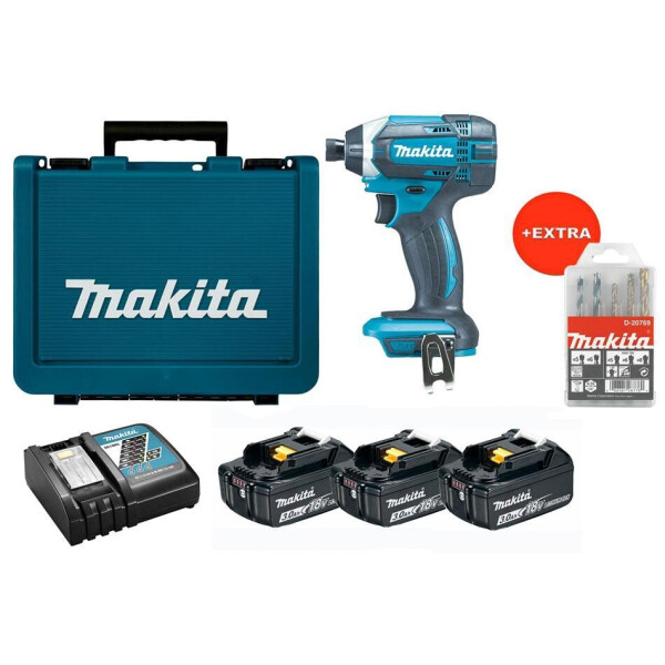 

Аккумуляторный ударный шуруповерт Makita DTD152RFE3X + 3 акб 18 V 3 Ah + з/у + кейс + набор сверл (D-20769)
