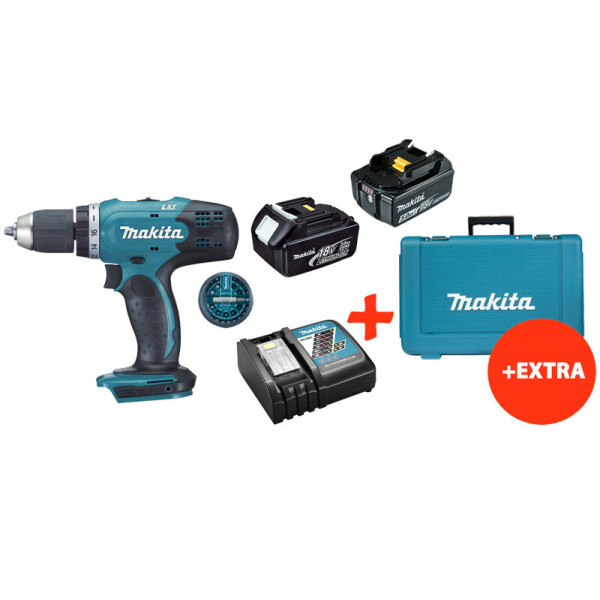 

Аккумуляторная дрель-шуруповерт Makita DDF453Z+акк.18V 3 Ah+акк.18V 5 Ah+быст ЗУ+набор бит+кейс (DDF453RFTXK)