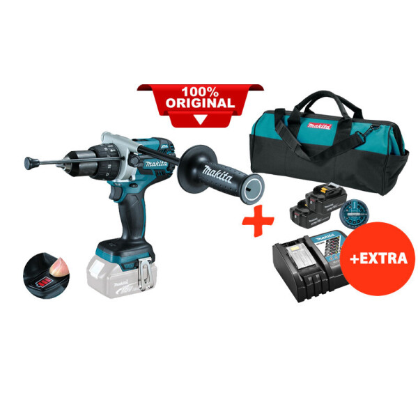 

Аккумуляторная ударная дрель-шуруповерт Makita DHP481Z+2 акк.18V 5 Ah+быстрозарядное ЗУ+набор бит+сумка