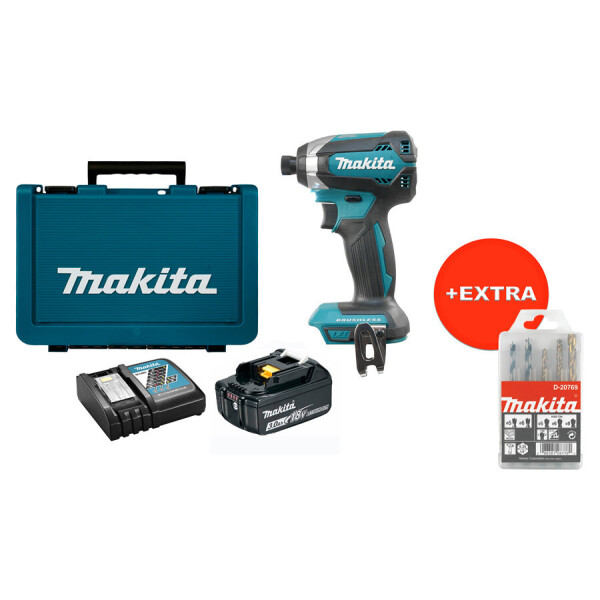 

Аккумуляторный ударный шуруповерт Makita DTD153RFX + 1 акб 18 V 3 Ah + з/у + кейс + набор сверл 5 шт (D-20769)